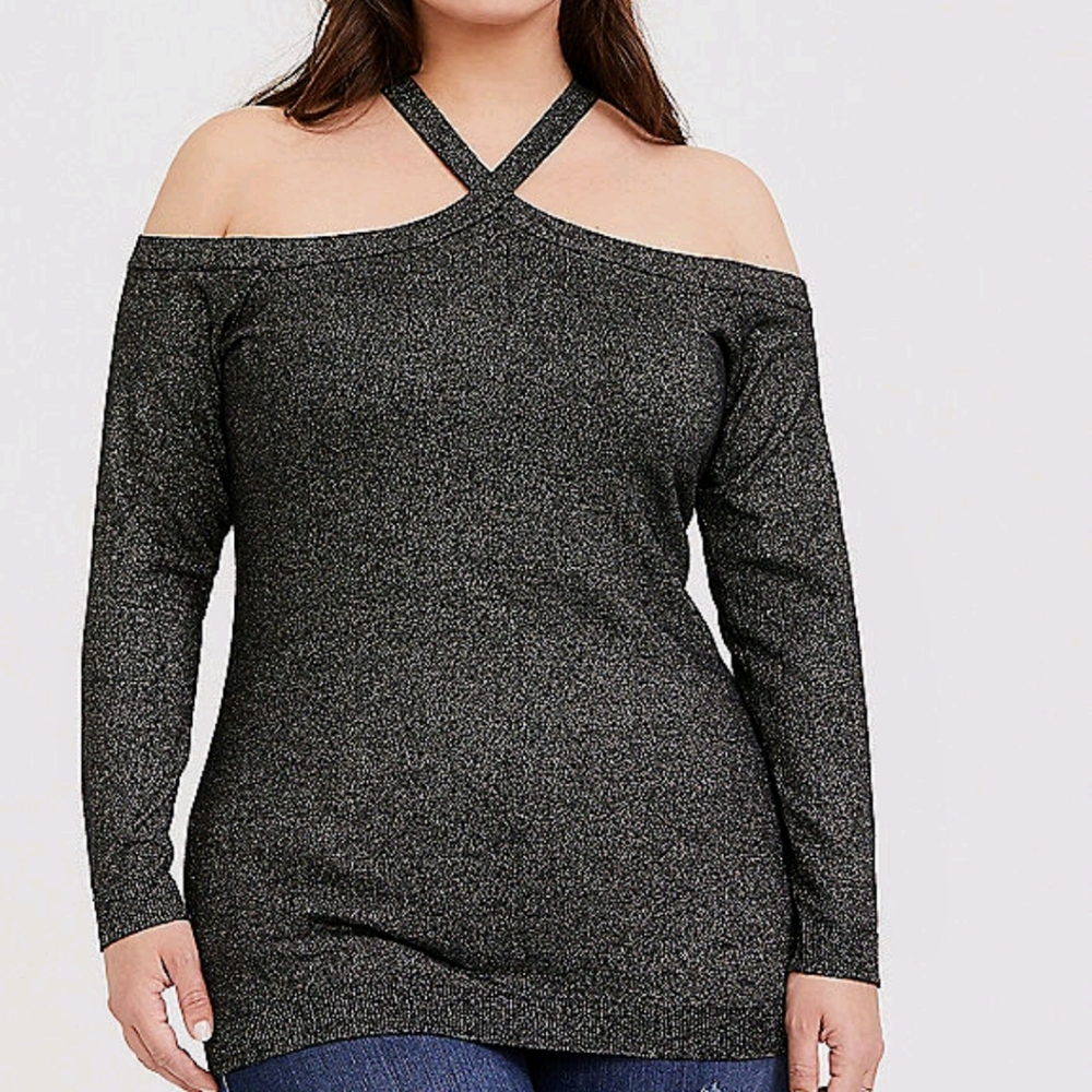 Torrid Black & Gold Crisscross cold shoulder Top